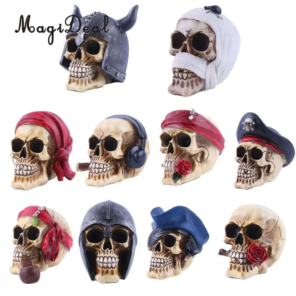 Collectable Resin Human Skull Skeleton Head for Desktop Shelf Display Decoration, 10 Styles