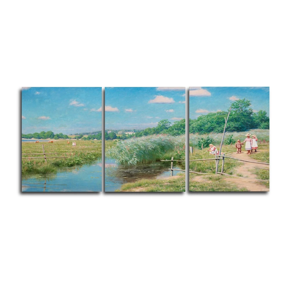 

Laeacco 3 Panel Spring Riverside Posters and Prints Canvas Calligraphy Painting Outside Wall Artwork Home Living Room Decor