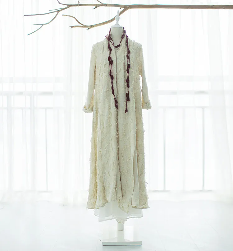 MM075 Осень Новое поступление Женская одежда x длинное винтажное жаккардовое льняное пальто