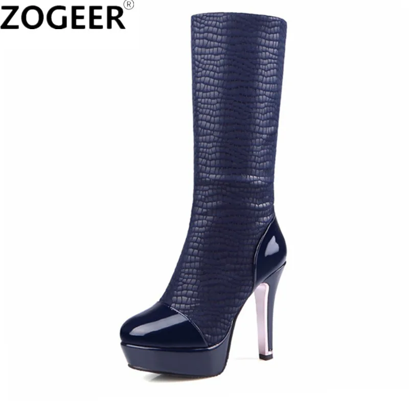 

Plus size 48 New 2017 Autumn Winter Women Boots Luxury Red Black Mid-calf Boots High Heel Platform Fashion Shoes Woman