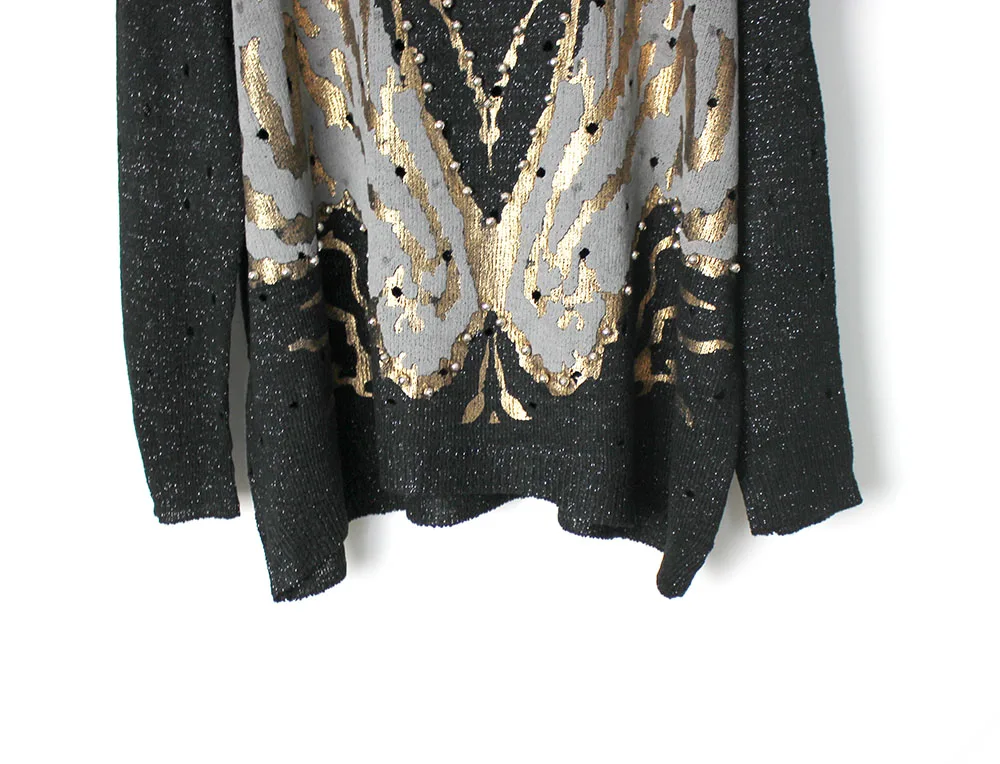 PUNK ROCK style butterfly Bronzing  tops hollow out Knitted Sweaters Pullovers Femme hole Loose Feminino sexy womens Tops