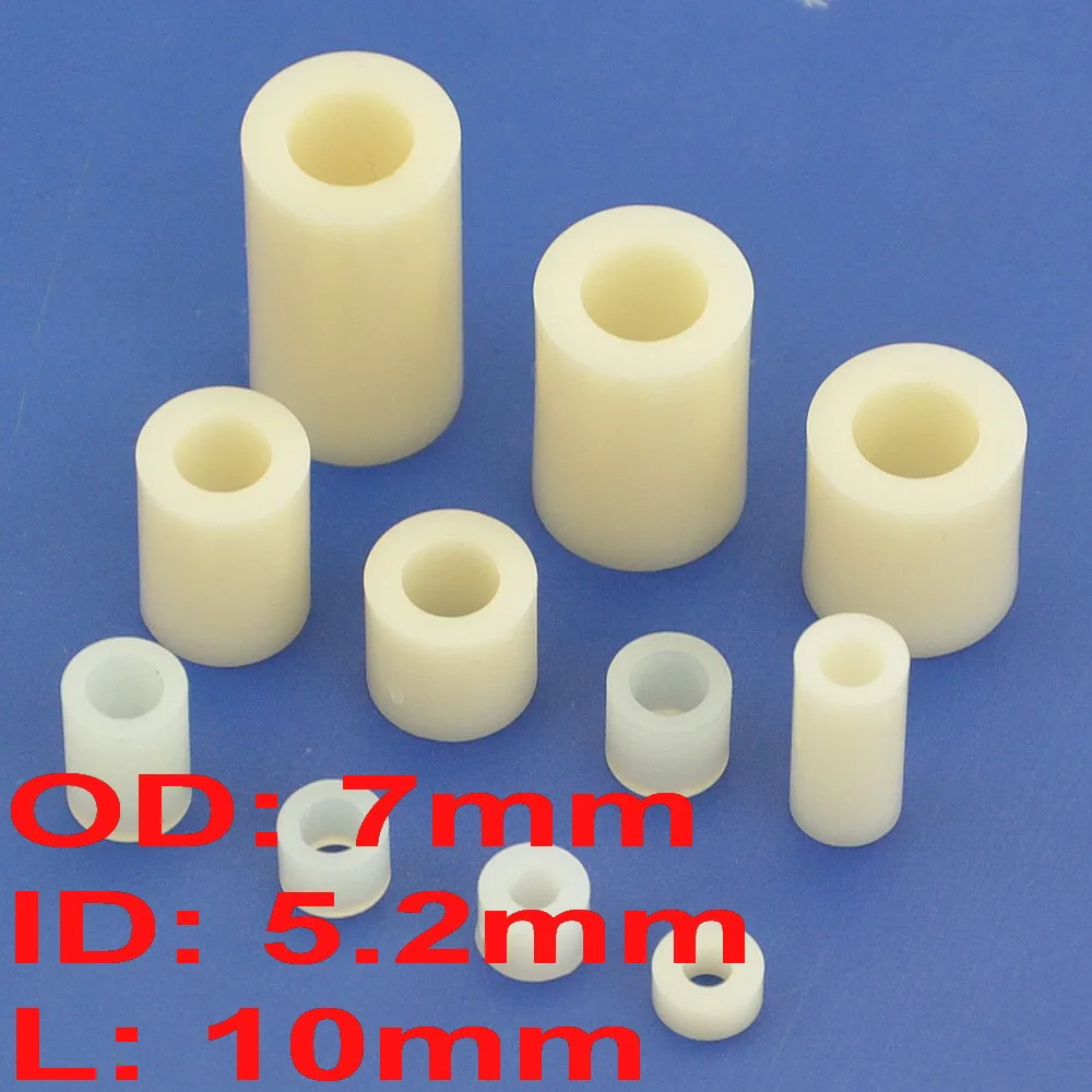 

( 100 pcs/lot ) 10mm Nylon Round Spacer, OD 7mm, ID 5.2mm, for M5 Screw.