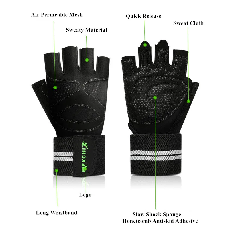 الصالة الرياضية قفازات نصف الاصبع تنفس رفع الاثقال التدريب اللياقة البدنية قفازات الدمبل الرجال النساء الجسم بناء المعصم التفاف M/L /X