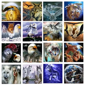 

5D Full Square Diamond Painting Cross Stitch animal eagle Diamond Embroidery Diamond Mosaic snow owl and wolf