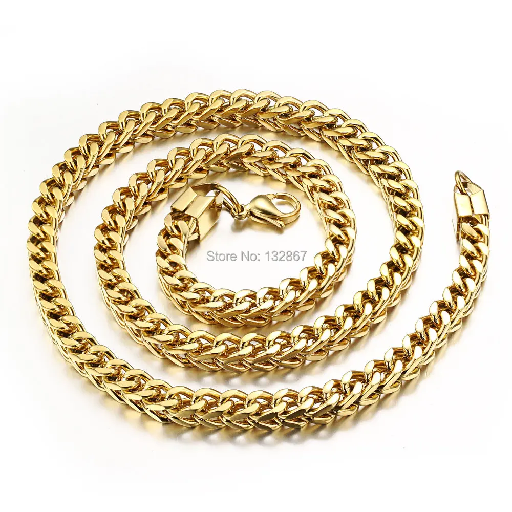 Never Fade 6mm 24'' Pure Stainless Steel Gold Square Link chain