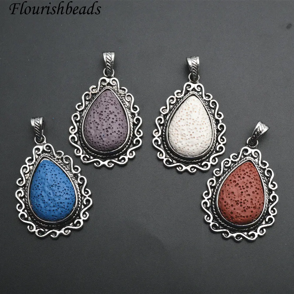 NewDesignVariousColorPearDropShapeLavaStonePendantsfit