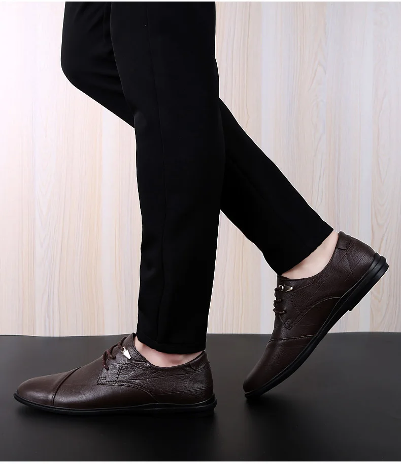 Новинка года; модная мужская обувь; повседневная мужская классическая обувь из натуральной кожи; цвет коричневый, черный; Мужская Удобная Обувь На Шнуровке; Лидер продаж