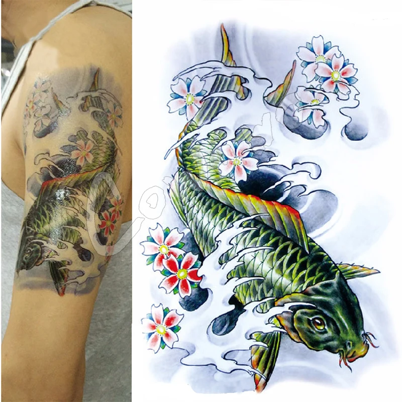 Боди-арт Красота Макияж прохладный зеленый японский Карп татуировки 15D водонепроницаемый временные татуировки наклейки
