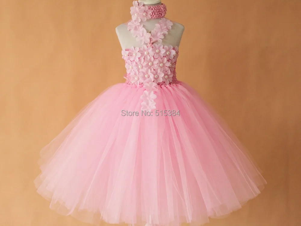 Розовые длинные Туту платье для девочек Розничная продажа падения торговый 2 слоя розовые платья в цветочек для девочек детские для