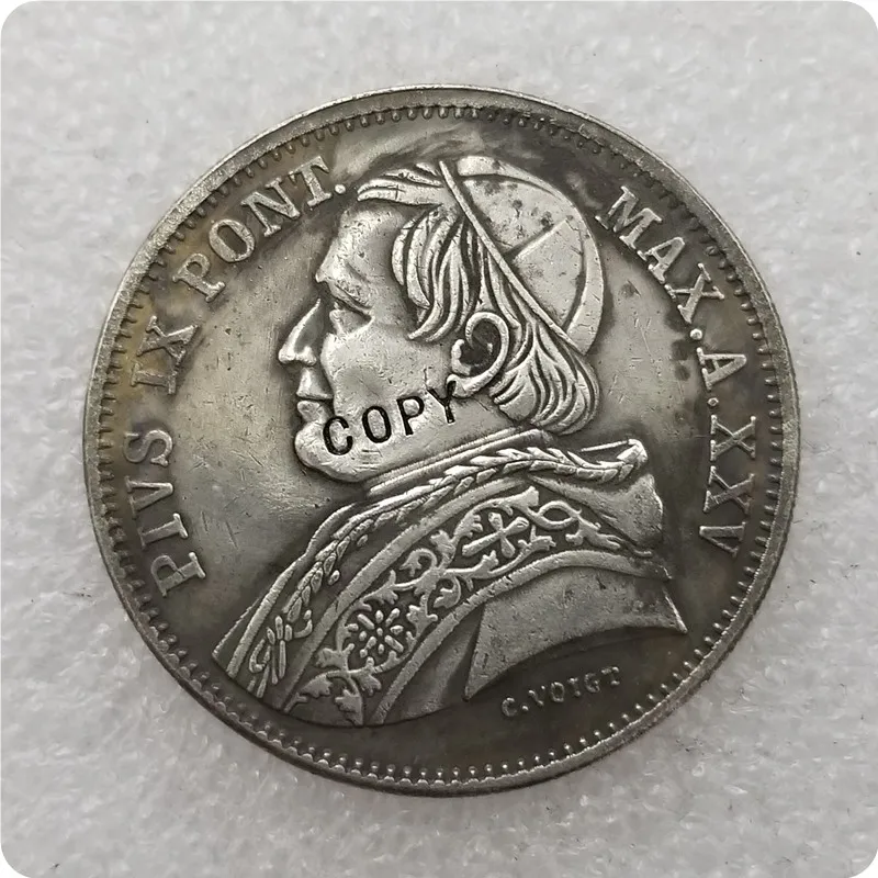 1870-R XXIV Италия 5 лир Серебряная монета папские Штаты копия памятные монеты-Реплика