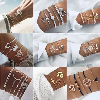 

4Pcs/Set Classic Arrow Knot Round Crystal Multilayer Adjustable Open Bracelet Set Women Fashion Party Jewelry Multiple Styles