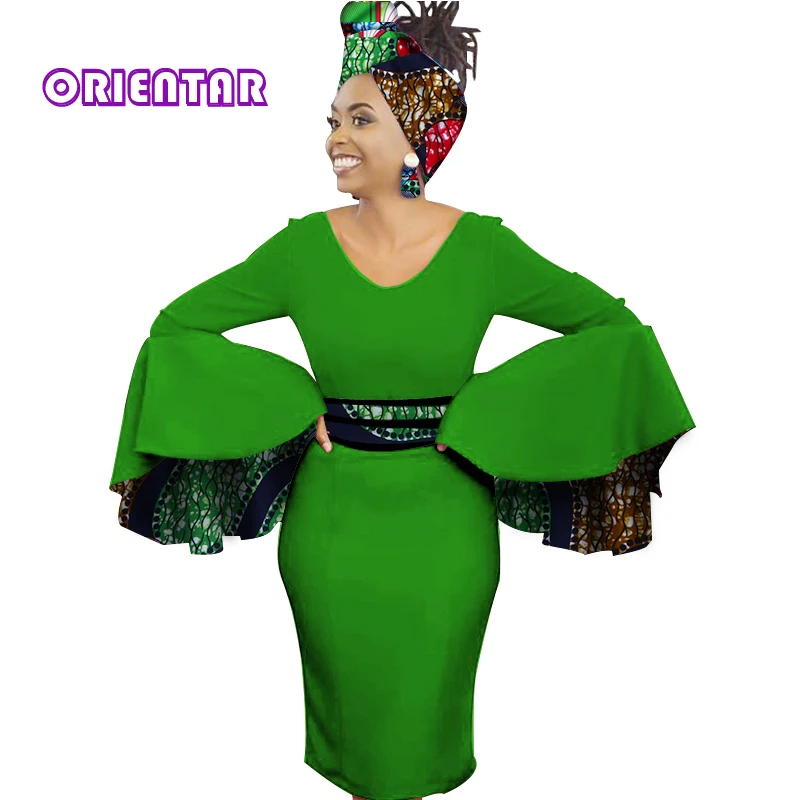 2018 осенние африканские платья для женщин африканская ткань сексуальная оболочка Воск Принт ткань 100% хлопок с длинным рукавом праздничное