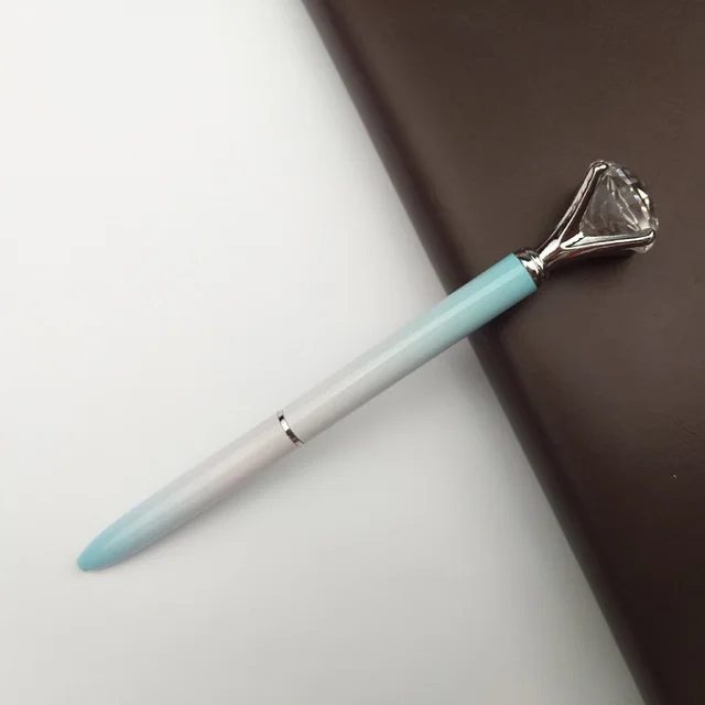 1 шт Kawaii Шариковая ручка большой драгоценный камень металлическая шариковая ручка с большим бриллиантом синяя и черная волшебная ручка модные школьные офисные принадлежности - Цвет: blue white