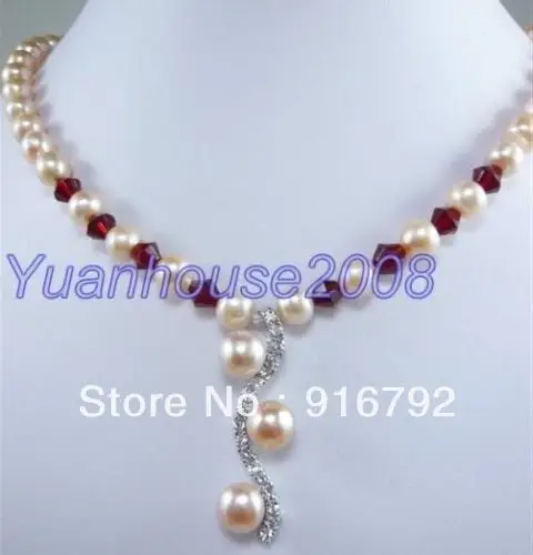 

free shipping >>>>>18" 7-8mm Pink FW Pearl Necklace