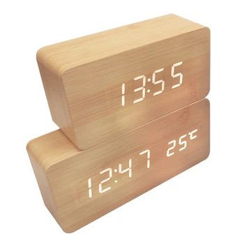 

Modern Wooden Wood Digital LED Desk Alarm Clock Thermometer Timer Calendar Red LED Digital Alarm Creative home decor 4z
