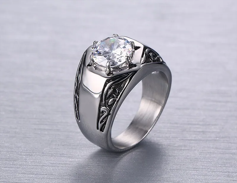 Мужское Винтажное кольцо качество AAA+ Кубический Цирконий кольцо для мужчин нержавеющая сталь обручальное Обручальное Ретро Ювелирное кольцо