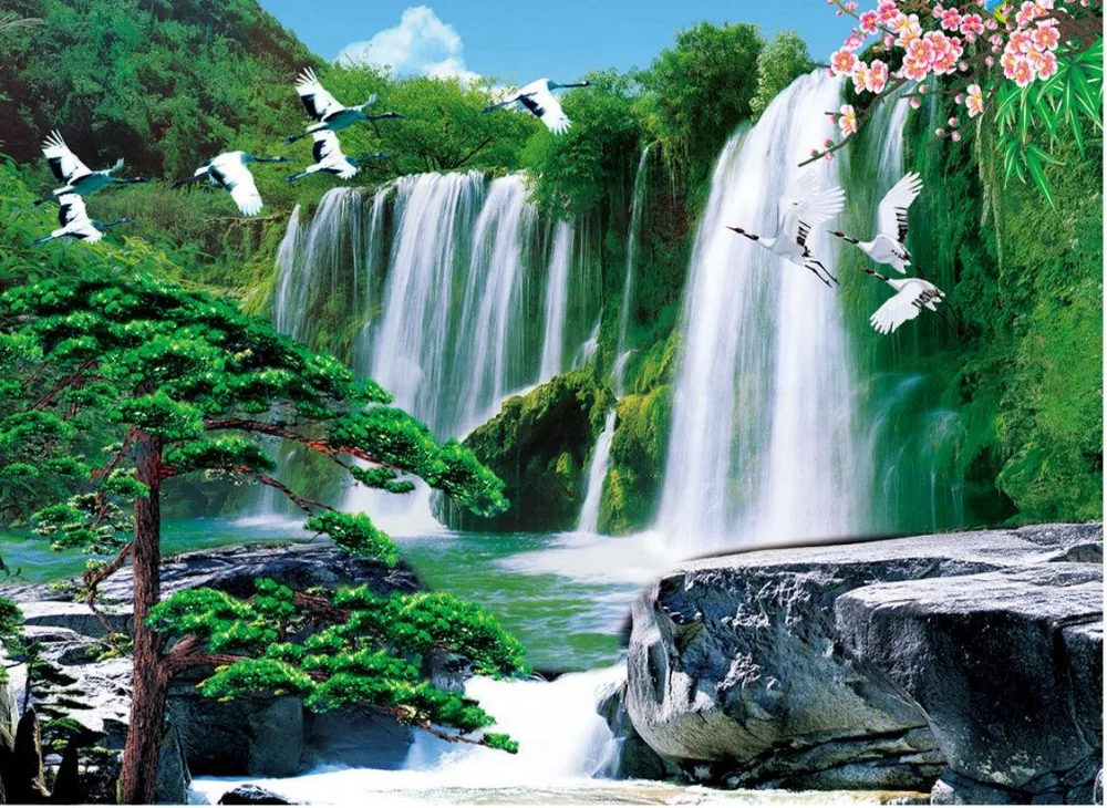 Waterfall 3d wallpaper landscape Custom photo wallpaper Large 3D Stereo
