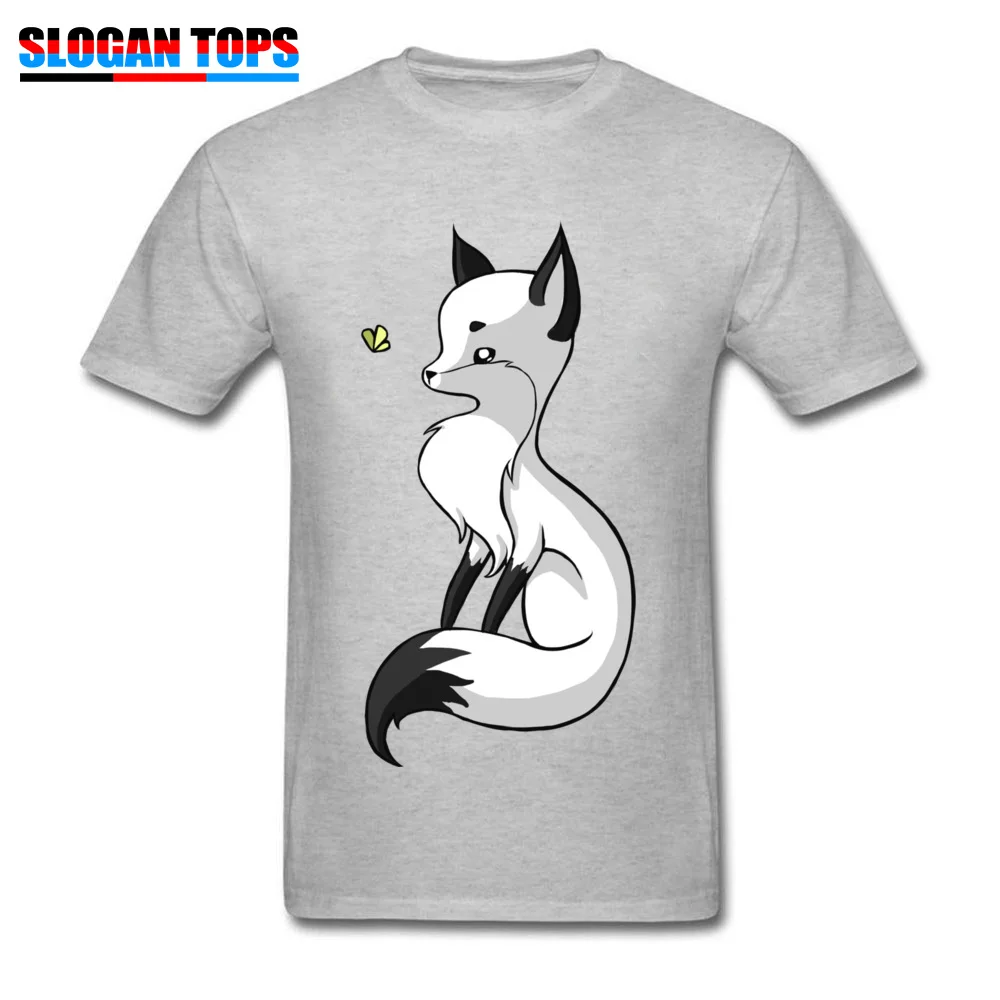 Fox and a Butterfly Cotton Casual Tops Shirts Designer Short Sleeve Men T-shirts Design Father Day Tops Shirts O Neck Fox and a Butterfly grey