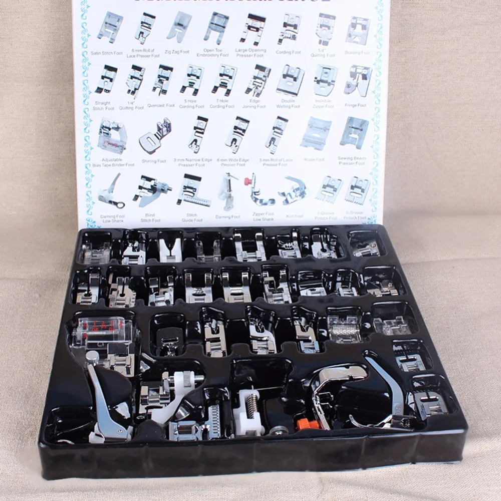 32Pcs Domestic Sewing Machine Presser Foot Feet Braiding Blind