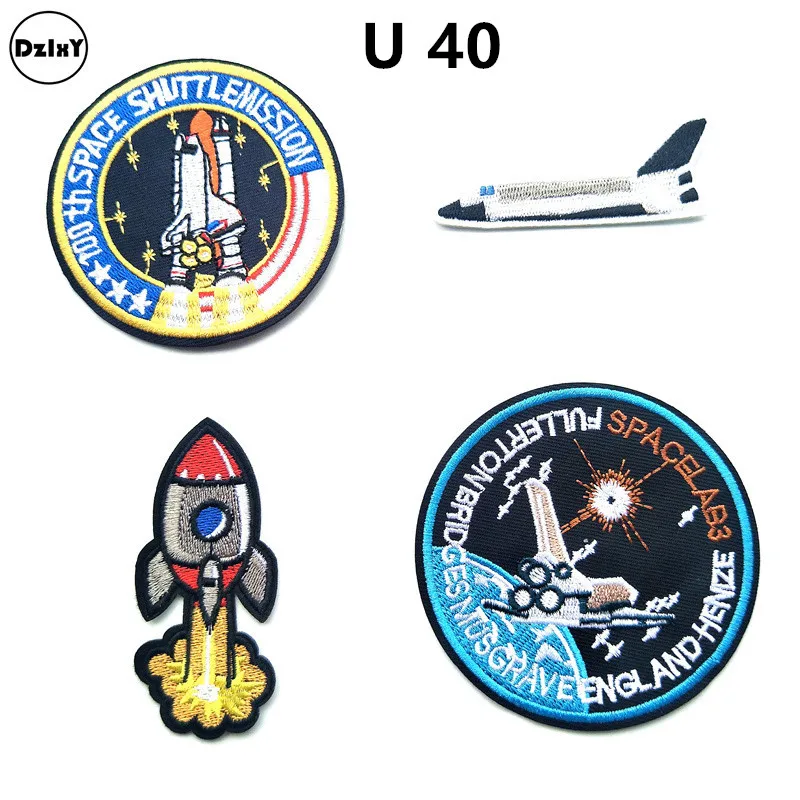 

Rocket Embroidery Patches for Clothing DIY Stripes Aircraft Appliques Clothes Stickers Iron on Spaceship Badges @U40