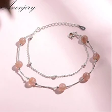 Anenjery, новинка, простой, модный, натуральный, клубничный кристалл, двойной слой, браслет-цепочка для женщин, 925 пробы, серебряные ювелирные изделия, S-B173