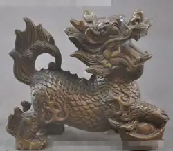 S3281 7 "китайский фэншуй бронзовый богатство foo собака Кирин Единорог Храбрые войска зверь статуя