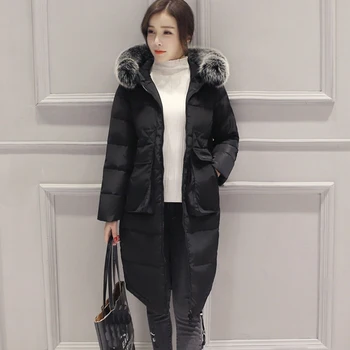 

2019 Luxury 100% Natural Raccoon Fur Collar Hooded Women Parkas Long Slim Down Parkas Jacket Coat Female Suit Overtcoat WUJ0507