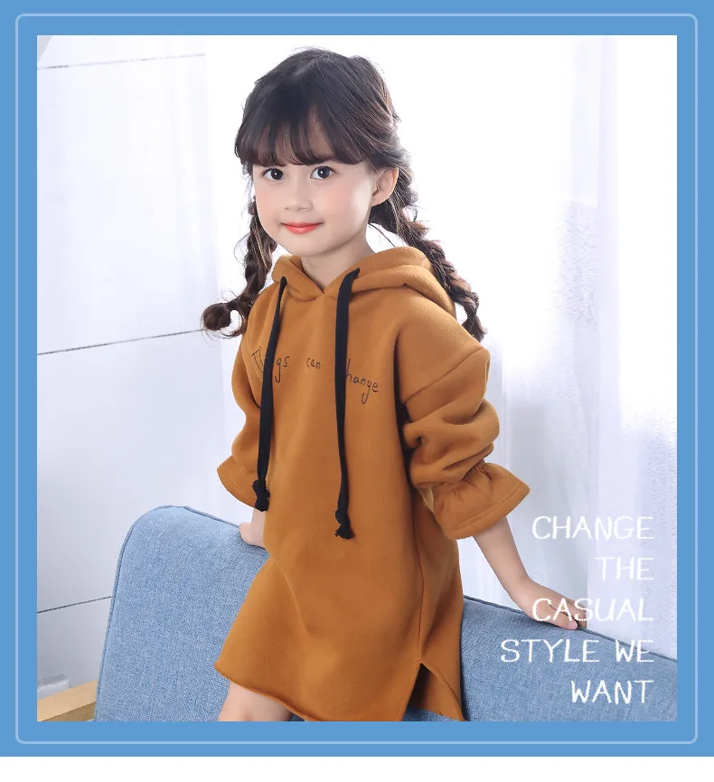 Casual Girls Dresses Winter 2018 Fashion Kids Long Sleeve Teen Dress For Girls Autumn Letter Hooded Children Dresses 7 to 8 Year (1)