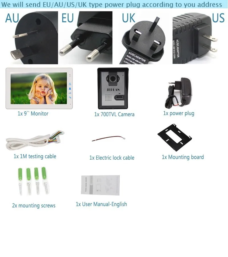 JERUAN домашний проводной 9 дюймов ЖК-видео домофон дверной звонок разблокировка домофон система Комплект HD ИК камера