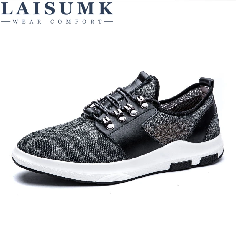 

LAISUMK New Mens Casual Shoes Mesh Shoes Men Lace-Up Breathable Fashion Summer Autumn Flats Pu Leather Fashion Suede Sneakers