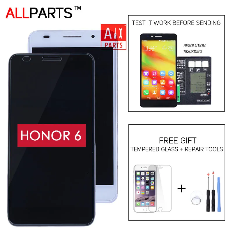 

100% Tested Original 5 inch Black White 1920x1080 TFT Display For HUAWEI Honor 6 LCD with Touch Screen H60-L12 H60-L04