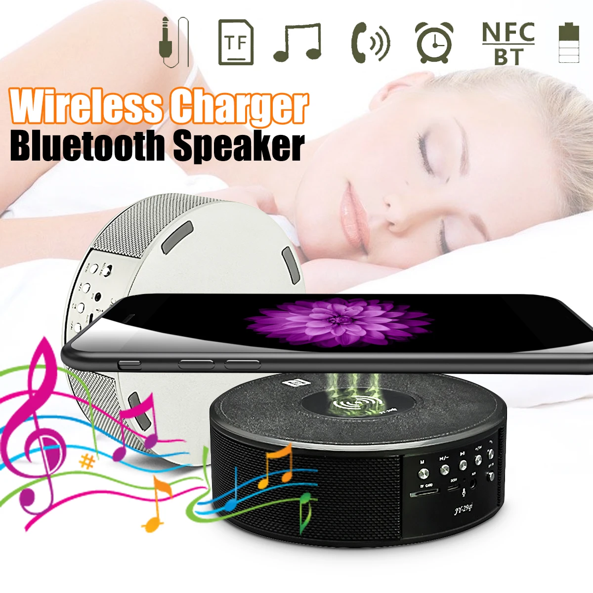 

3 In1 Qi Wireless Charger bluetooth Speaker Music Player Alarm Clock TF Card AUX NFC for Samsung S8 Note8 iphoneX XS MAX XR 8 8P