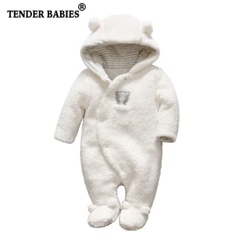 

Tender Babies Newborn baby clothes bear baby girl boy rompers hooded plush jumpsuit winter overalls for kids roupa menina
