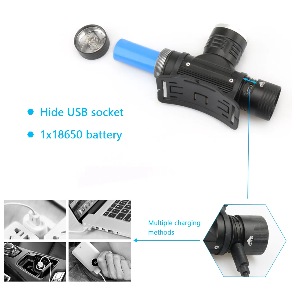 Lâmpada de Cabeça Led Mini Farol Sensor ir Usb Recarregável Farol Ultraleve t6 l2 Zoom à Prova d' Água 18650 Bateria Pequena Lanterna 16 Faróis de LED