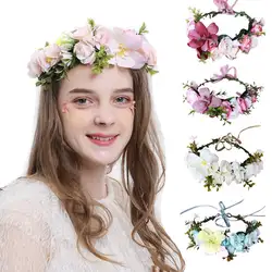 Европейский взрослый дети винтажный головной убор Моделирование Красочный цветочный венок Корона Регулируемая Лента Свадебная повязка