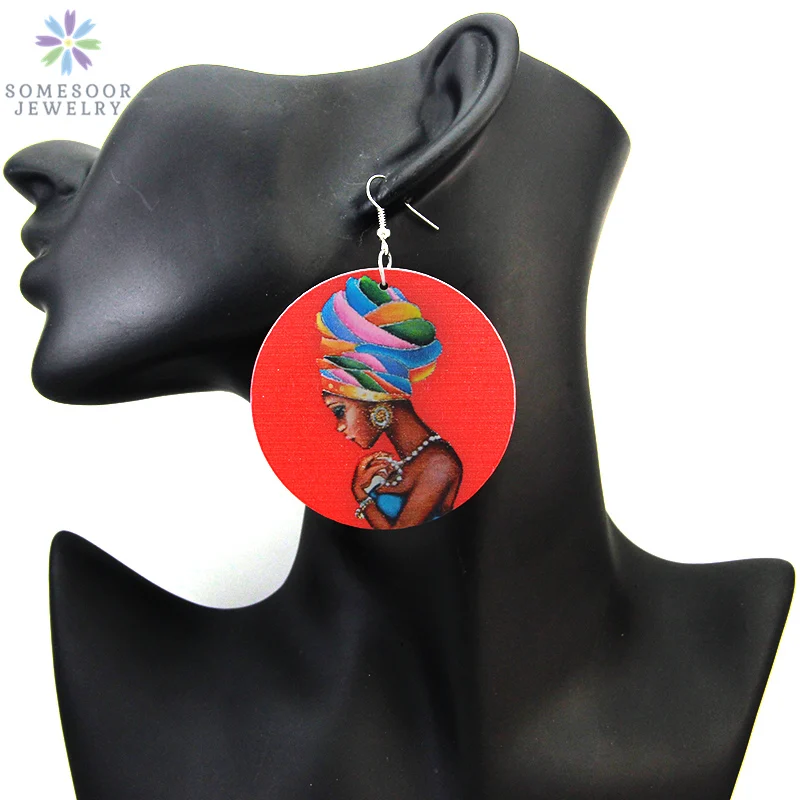 SOMESOOR африканские Винтажные серьги с принтом ткань головная повязка женщина афроцентричный Племенной Этнические капли уха ретро ювелирные подарки ручной работы