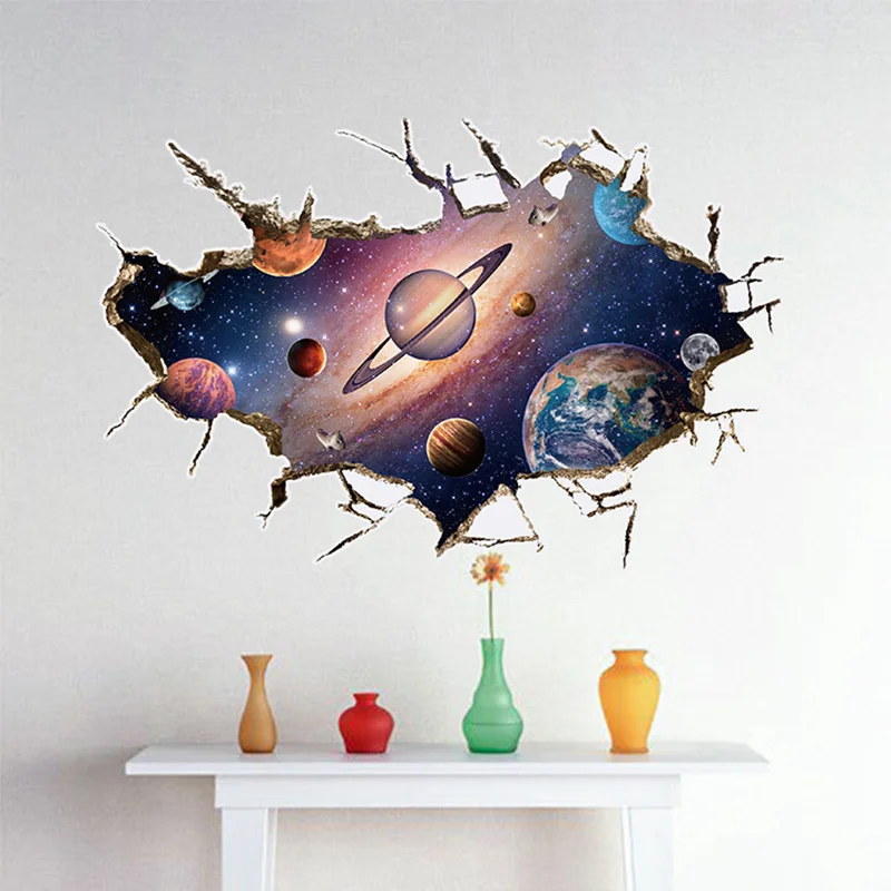 Съемная 3D Наклейка на стену с изображением планеты, водостойкая виниловая художественная фреска, наклейка на стену со звездами Вселенной для детской комнаты, домашний декор для потолка