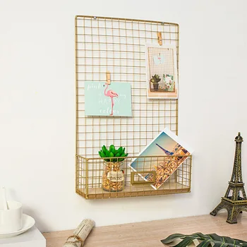 

Home Decor Nordic Style Iron Photos Wall Hanging Rack Grids Mesh hanging Decoration Living Room with postcards clips