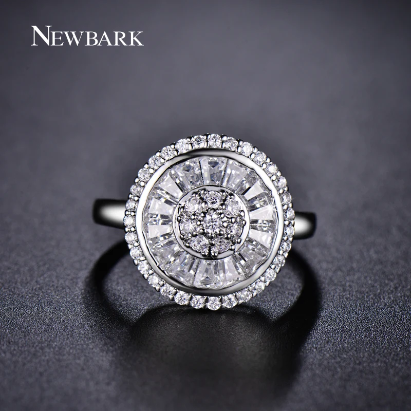 NEWBARK Super Quality Wedding Rings for Women Elegance Channel Setting Round 15.5mm Clear Crystal Shiny Flower Finger Ring