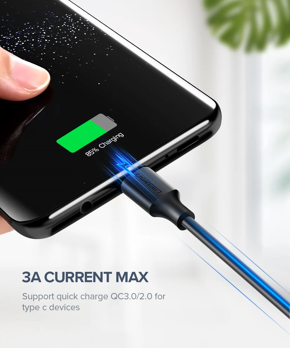 Ugreen usb type-C кабель для Xiaomi Redmi Note 7 3A USB C кабель для samsung S9 провод для быстрого заряда USB-C шнур для зарядки мобильного телефона