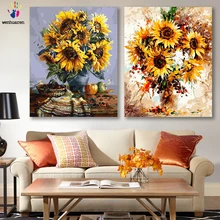DIY картинки для раскраски по номерам с цветами Подсолнух композиция натюрморт картина Рисование по номерам в рамке