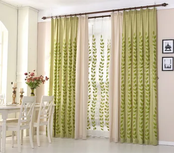 

The new cotton embroidered cloth green large leaves bedroom balcony living room curtains