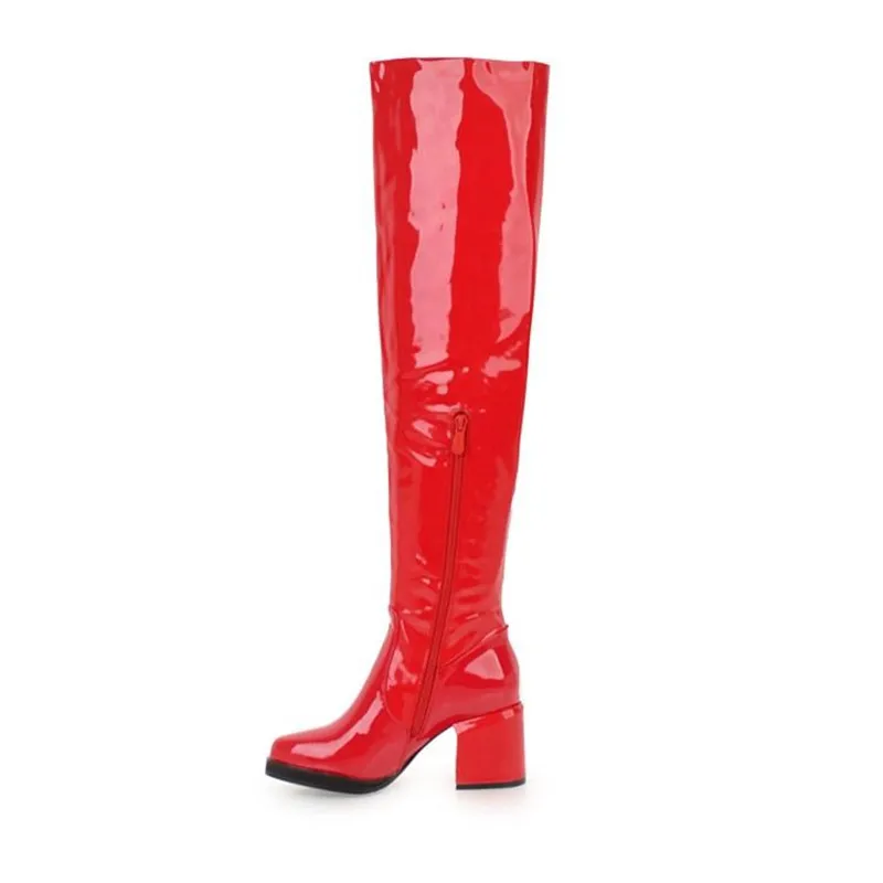 Women High Heels Tall Boots Sexy Patent Leather Platform Pole Dance Boots Pointed Toe Over The Knee Boots For Women Ladies Shoes (17)