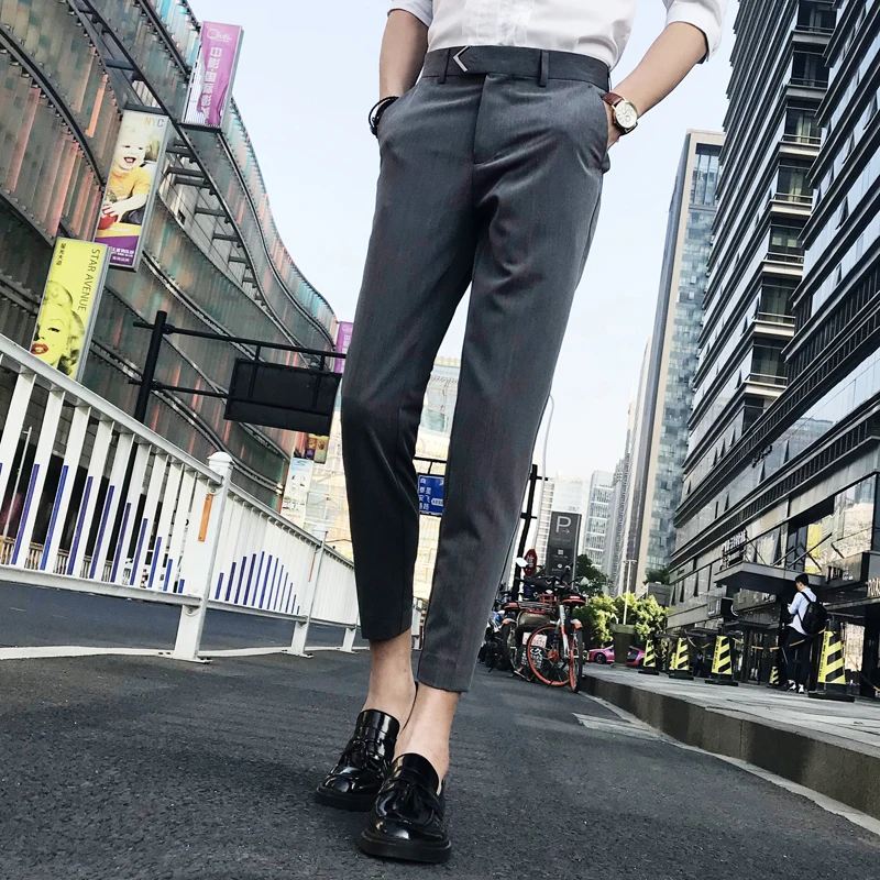 2018 Summer New Slim Cone Gentleman Stripe Feet Nine Business Casual Pants Personality Fashion Classic Influx Urban Hair Stylist