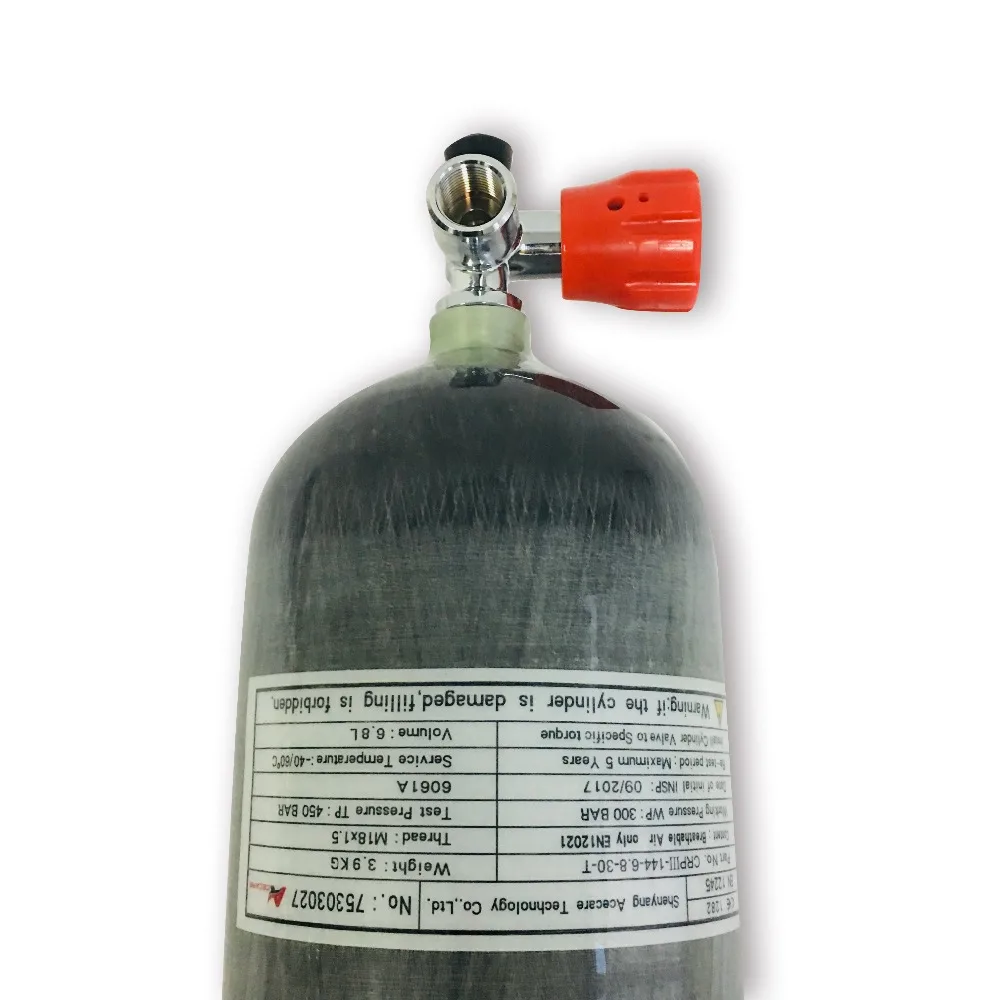 AC16811 CE Certification Carbon Fiber Tank With Red Valve Air Tank Cylinder Compressed Air Gas Cylinder Inflate Small Cylinder-R