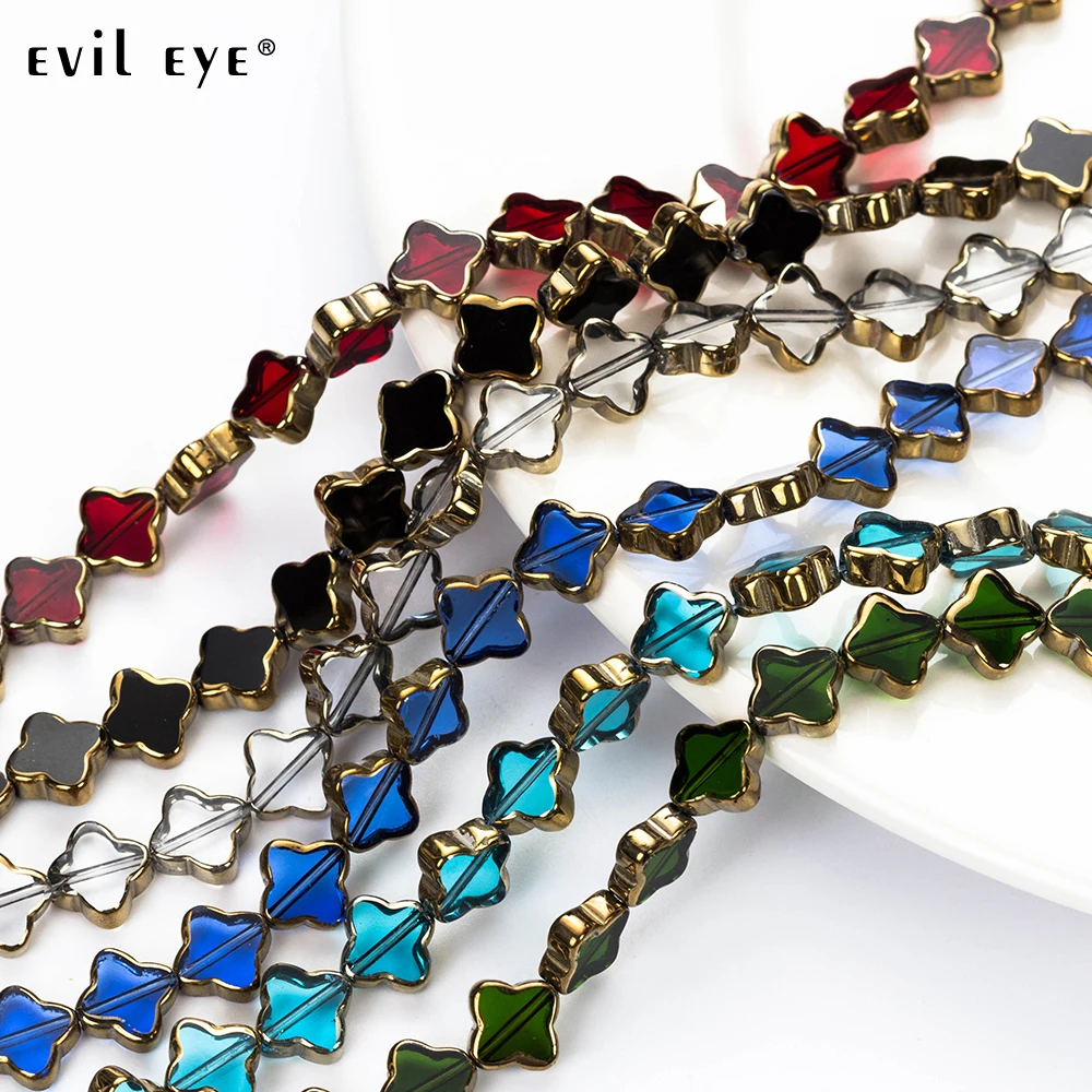 

EVIL EYE Crystal Glass Four-leaf Flower Shape Spacer Colorful Glass Beads Accessories Fit Bracelet DIY Jewelry Making EY5186
