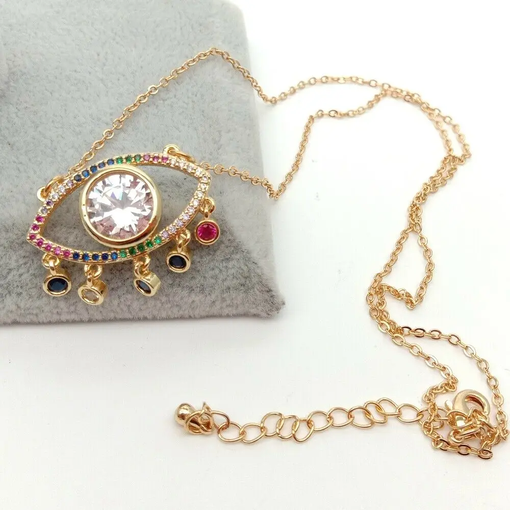 

Turkish Evil Eye Pendant Necklace Colorful CZ Necklace for Women Jewelry