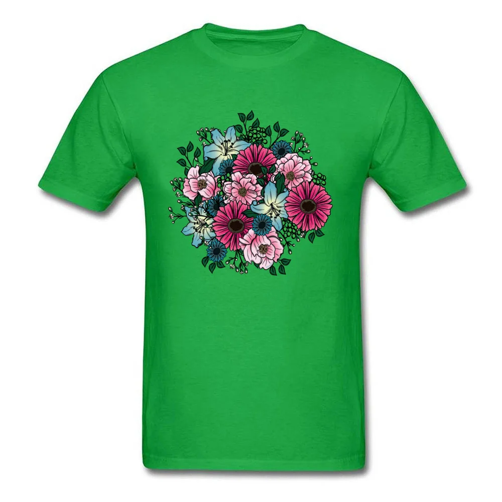 Bouquet Round Collar Tshirts Labor Day Tops Shirts Short Sleeve On Sale 100% Cotton Slim Fit T Shirt Printing Male Bouquet green
