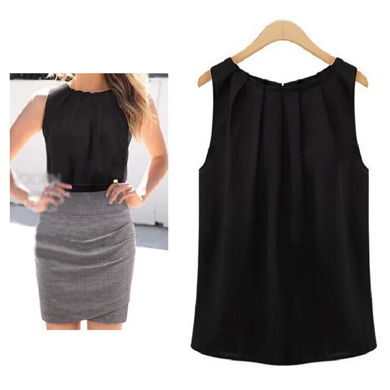 Laamei Summer womens tops and tanks solid Plus Size Sleeveless Chiffon