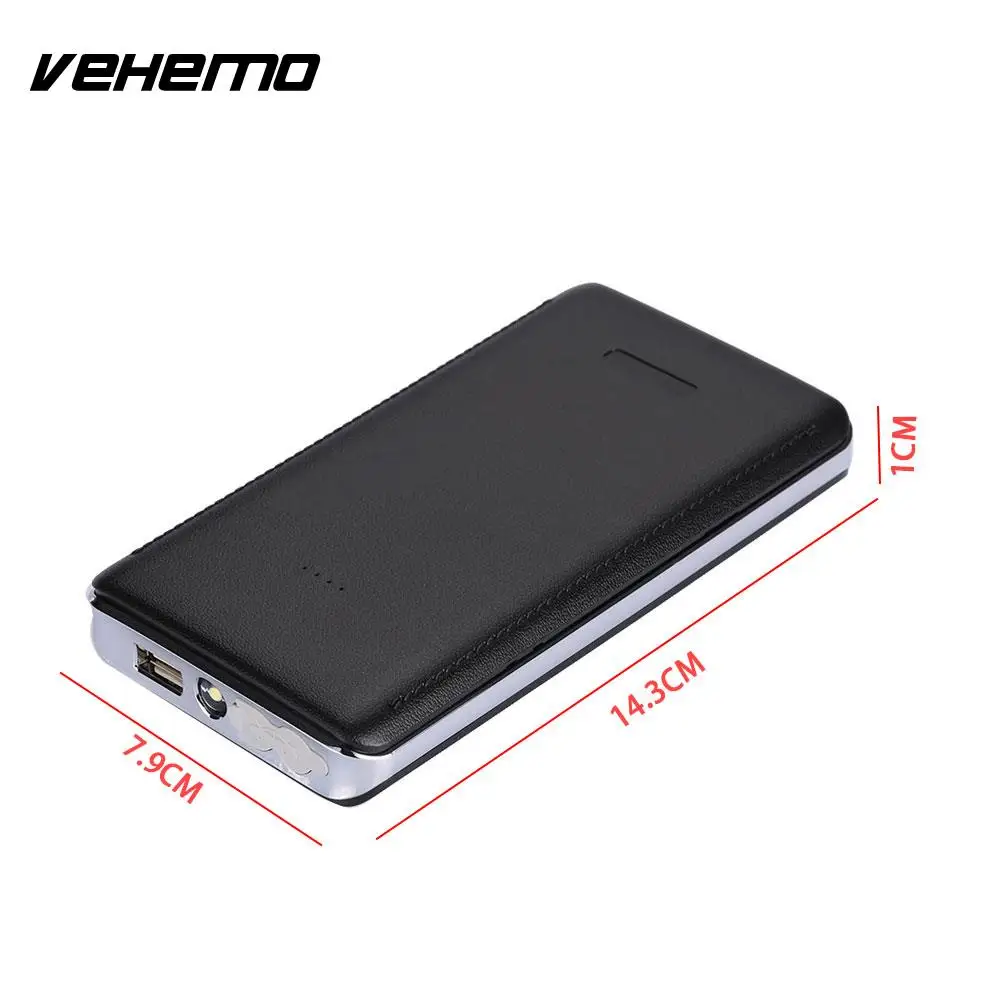 Vehemo Black Ultra-Thin USB Jump Starter Booster Charger Multi-Function SOS LED Light Car Battery Charger Kit